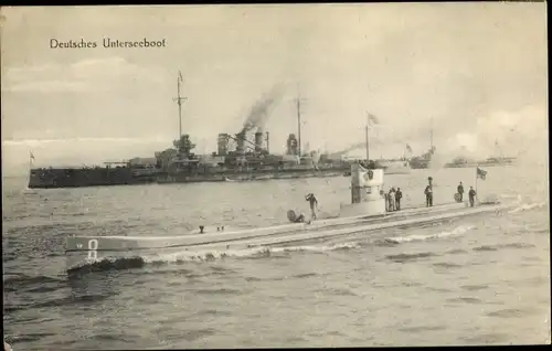 Ak Deutsches U-Boot SM U 8, Kaiserliche Marine, Turm mit Besatzung, Kriegsschiff