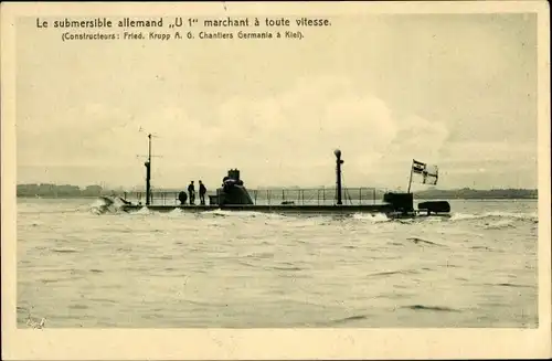 Ak Deutsches U-Boot SM U 1, Kaiserliche Marine, Germaniawerft