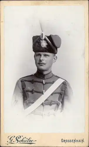 CdV Großenhain in Sachsen, Portrait, Soldat, Husarenuniform, Kolpak, Atelier G Schütze