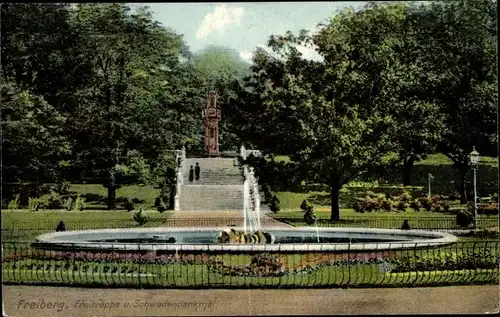 Ak Freiberg in Sachsen, Freitreppe und Schwedendenkmal