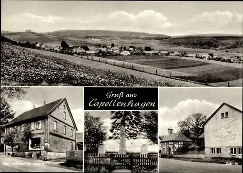 Ak Capellenhagen Duingen Niedersachsen, Panorama, Geschäft Jakob, Schule, Denkmal