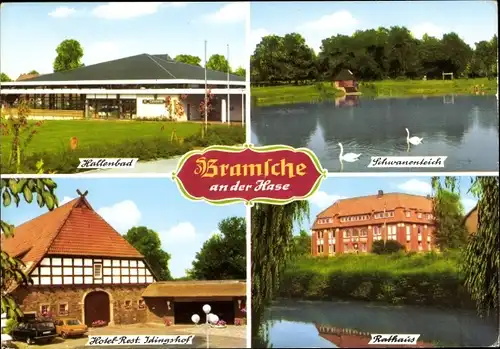 Ak Bramsche in Niedersachsen, Schwanenteich, Rathaus, Hotel-Restaurant Idingshof