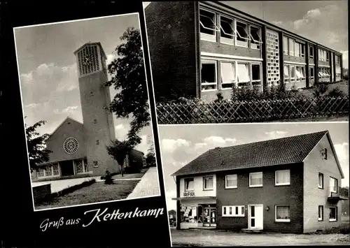 Ak Kettenkamp Niedersachsen, Rudolf Ostendorf Bäckerei, Lebensmittel, Kirche