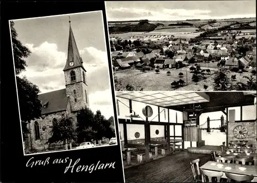 Ak Henglarn Lichtenau in Westfalen, Gasthaus, Innenansicht, Kirche, Blick auf den Ort