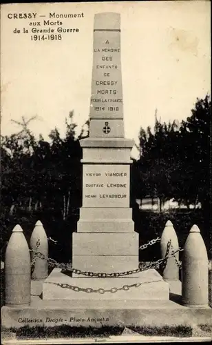 Ak Cressy Seine Maritime, Monument aux Morts