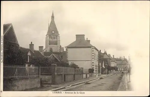 Ak Lorris Loiret, Avenue de la Gare, Eglise