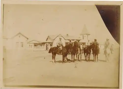 Foto DSW Afrika Namibia, ca 1900 - 1904, Mitglieder d Kolonialen Schutztruppe, Eingeborenen Soldaten