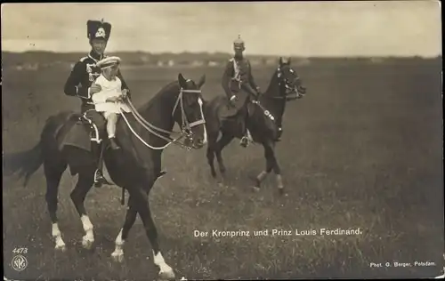 Ak Kronprinz Wilhelm von Preußen mit Louis Ferdinand, Totenkopfhusaruniform