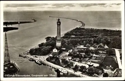 Ak Chorzelin Osternothafen Świnoujście Swinemünde Pommern, Leuchtturm, Mole, Vogelschau,Klinke 9657