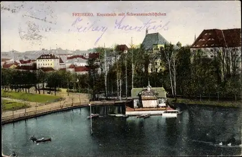 Ak Freiberg in Sachsen, Kreuzteich mit Schwanenschlößchen