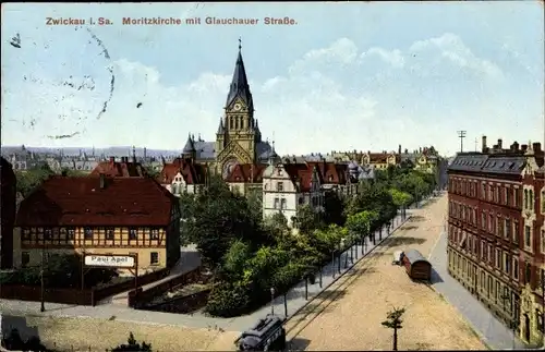 Ak Zwickau in Sachsen, Moritzkirche, Glauchauer Straße
