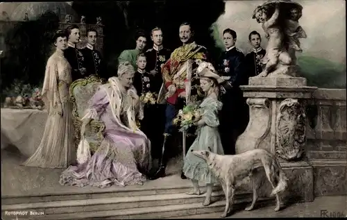 Künstler Ak Keller, F., Kaiser Wilhelm II., Kaiserin Auguste Viktoria, Kronprinz Wilhelm, Windhund