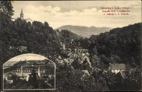 Ak Schönberg Bensheim an der Bergstraße, Kapelle vom Schlossgarten und Schloss v. d. Kapelle