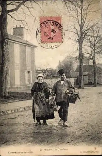 Ak Pontoise Val d'Oise, Frau, Mann, Tracht, Markt