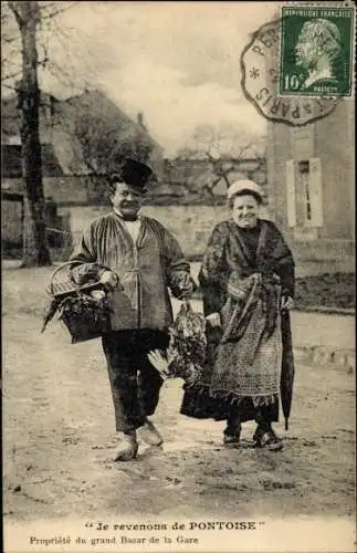 Ak Pontoise Val d'Oise, Frau, Mann, Tracht, Markt