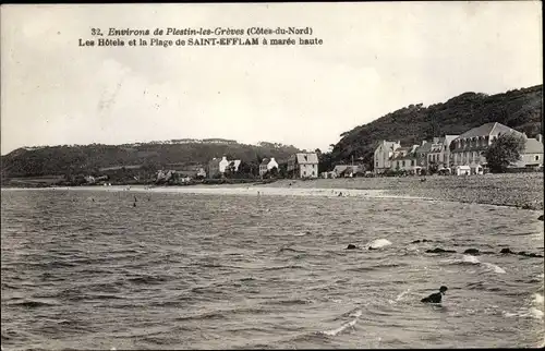 Ak Saint Efflam Plestin-les-Grèves Côtes-d’Armor, Les Hôtels et la Plage