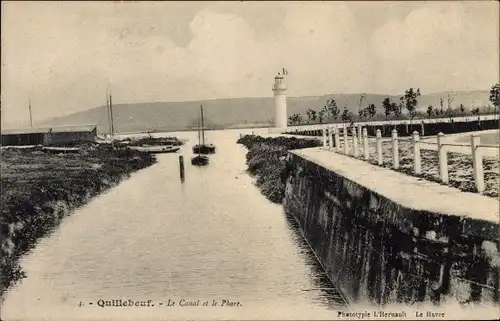 Ak Quillebeuf sur Seine Eure, Le Canal et le Phare