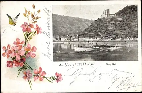 Passepartout Ak Sankt Goarshausen am Rhein, Burg Katz