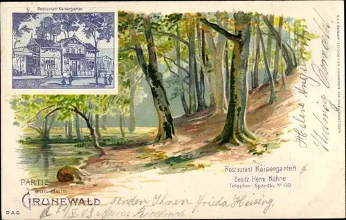 Litho Berlin Wilmersdorf Grunewald, Restaurant Kaisergarten, Inh. Herm. Kühne