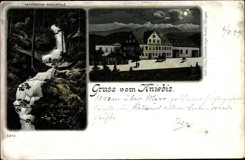 Mondschein Litho Kniebis Freudenstadt im Nordschwarzwald, Sankenbacher Wasserfälle, Gasthaus