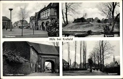 Ak Hüls Krefeld am Niederrhein, Torbogen in der Klausur, Burgruine, Ortsansicht