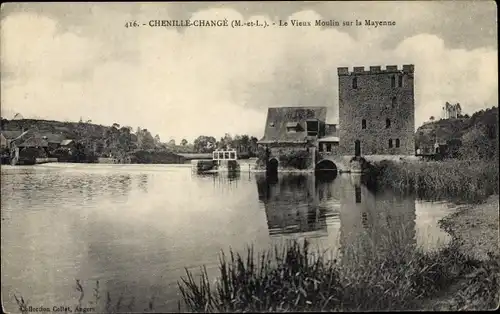 Ak Chenillé Changé Maine et Loire, Le Vieux Moulin sur la Mayenne