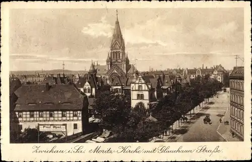 Ak Zwickau in Sachsen, Moritzkirche, Glauchauer Straße