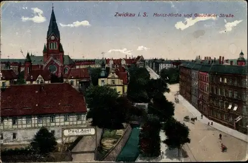 Ak Zwickau in Sachsen, Moritzkirche, Glauchauer Straße