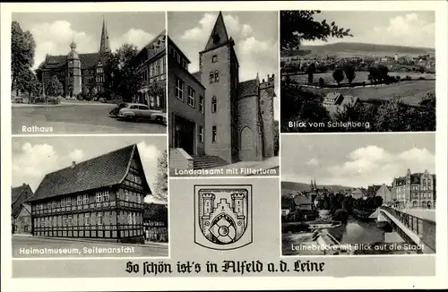 Wappen Ak Alfeld an der Leine, Heimatmuseum, Rathaus, Landratsamt mit Fillerturm