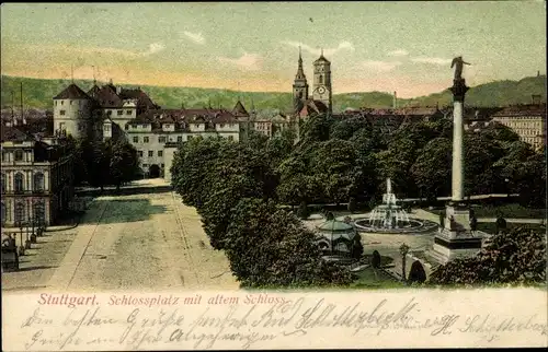 Ak Stuttgart am Neckar, Schlossplatz mit altem Schloss