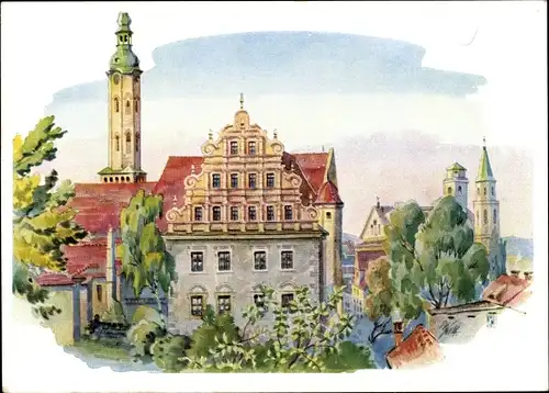 Künstler Ak Zittau in der Oberlausitz, Blick auf das Museum, Muesumsgiebel, Häuser