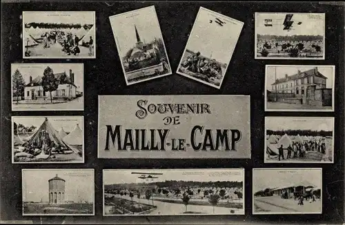 Ak Mailly le Camp Aube, Ortsansichten, Flugzeug, Soldaten