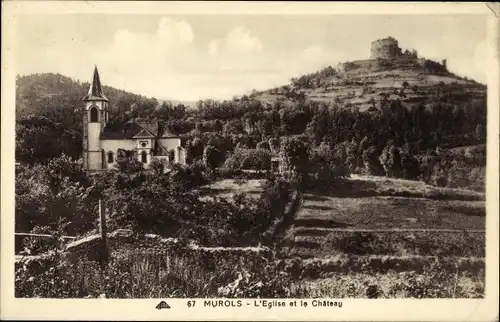 Ak Murols Aveyron, Kirche und Schloss