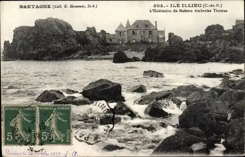 Ak Port Blanc Côtes d'Armor, Île Illiec, L'Habitation du Maestro Ambroise Thomas
