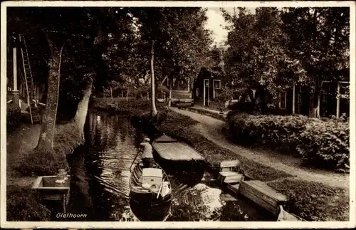 Ak Giethoorn Overijssel Niederlande, Ruderpartie, Fluss, Boot