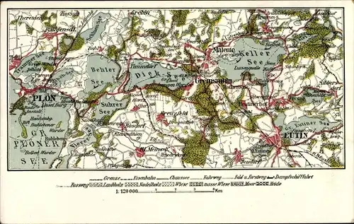 Landkarten Ak Eutin in Ostholstein, Keller See, Großer Plöner See, Plön, Malente, Gremsmühlen