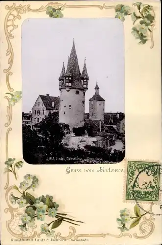 Passepartout Ak Lindau am Bodensee Schwaben, Diebsturm und Kirche