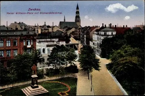 Ak Zwickau in Sachsen, Kaiser Wilhelm Platz, Bismarckdenkmal