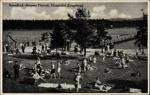 Ak Neustädtel Schneeberg im Erzgebirge, Strandbad Bergsee Filzteich, Badegäste