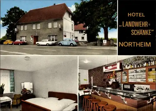 Ak Northeim in Niedersachsen, Hotel Landwehrschänke, Aussen- und Innenansicht