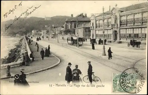 Ak Marseille Bouches du Rhône, La Plage vue du cote Gauche, Frankreich