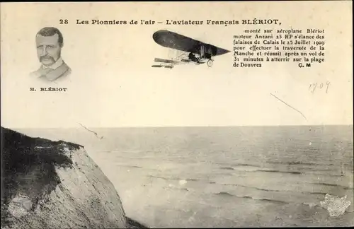 Ak Aviation, Les Pionniers de l'air, Aviateur Bleriot, aeroplane, falaises de Calais