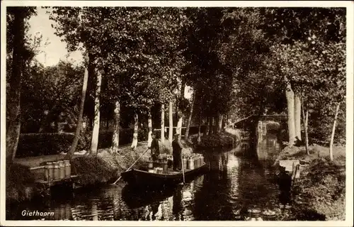 Ak Giethoorn Overijssel Niederlande, Melkvervoer, Ruderpartie, Transport, Milch