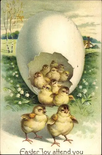 Ak Glückwunsch Ostern, Küken im Osterei