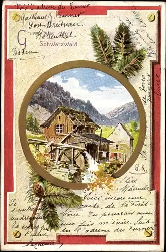 Künstler Ak Schwarzwald, Wassermühle