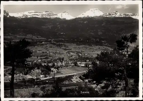 Ak Siders Sierre Kanton Wallis, Blick auf den Ort, Gebirge