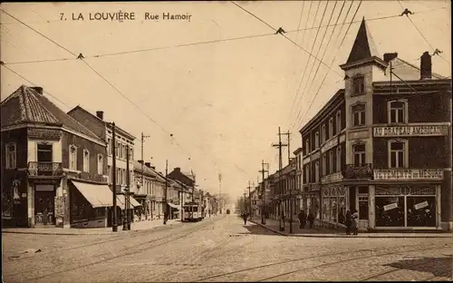 Ak La Louvière Wallonien Hennegau, Rue Hamoir, Au Drapeau Americain, Vetements