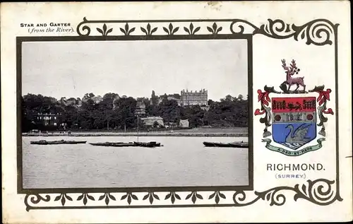 Wappen Passepartout Ak Richmond upon Thames London England, Star and Garter from the River