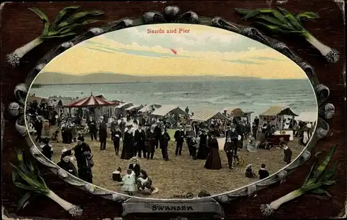 Passepartout Ak Swansea Wales, Sands and Pier