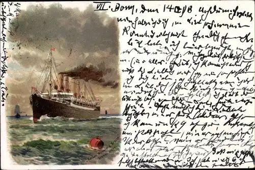 Litho Dampfschiff Kaiser Wilhelm der Große, Norddeutscher Lloyd Bremen